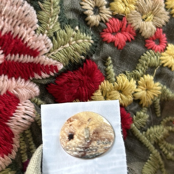 Johnny Was Adeline Embroidered Linen Camo Print Shift Dress w Side Buttons Med. - Picture 14 of 16